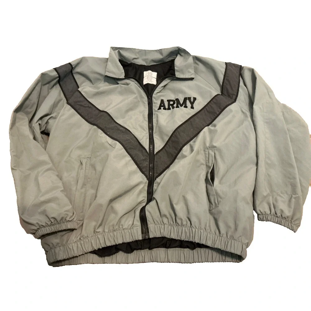 Vintage Army 1990s Windbreaker Jacket Gray Reflective Full zip Size Large